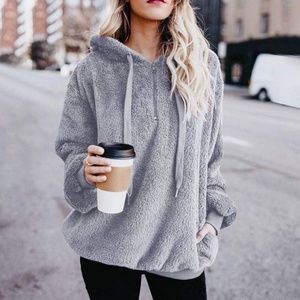 Fuzzy Fleece Long Sleeve Loose Sweaters Coat